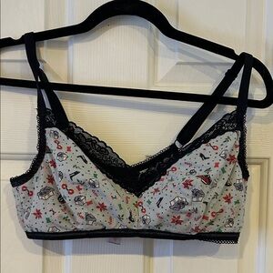 Women’s Lace-Trim Printed Bralette - Black Trim, Holiday Print